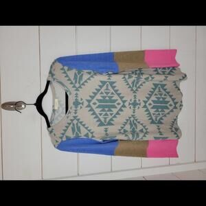 NWOT Boutique Oddy grey pink & blue aztek style fleece shirt. 80s/90s look